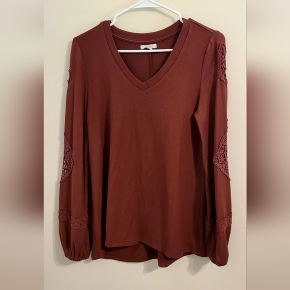 Maurices Solid Crochet Sleeve Blouse - Picture 2 of 6
